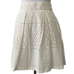 NWT Banana Republic Cream A-Line Lined Pleated Eyelet Skirt with Pockets 6